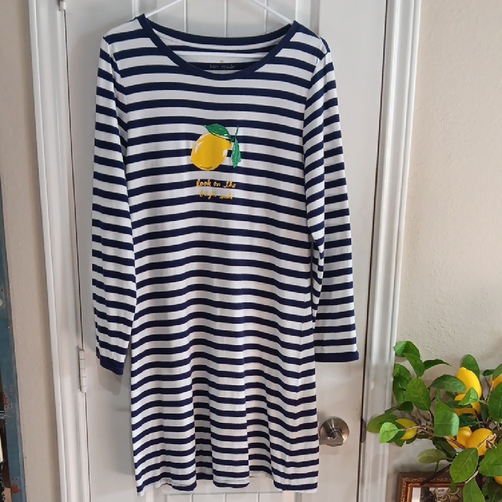 Kate Spade Look On The Bright Side Striped Nautical Lemon T-Shirt Dress S